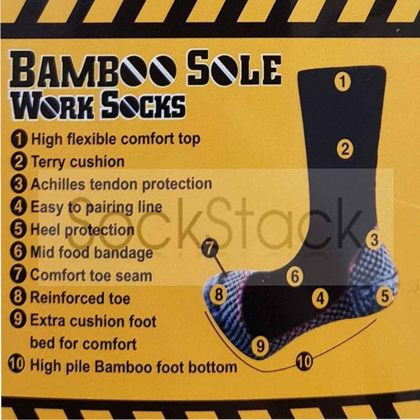 Sock Stack Men's Bamboo Work Socks 6 Pairs Moisture-Wicking Cushioned ...