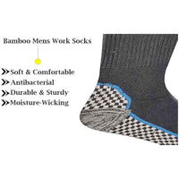 6 Pairs Mens Bamboo Moisture-Wicking Work Socks Cushioned Reinforced Heel Toe Durable Odour Control Ideal for Construction Hiking Long Hours by Sock Stack 6-11 Socks
