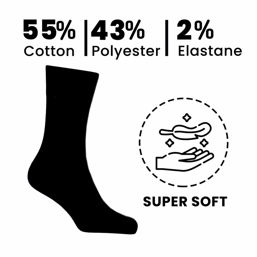 6 Pairs Mens Diabetic Non Elastic Loose Grip Soft Cotton Blend Moisture-Wicking Antibacterial Socks for Sensitive Legs Size 6-11 Sock Stack UK 6-11 / BLACK Socks
