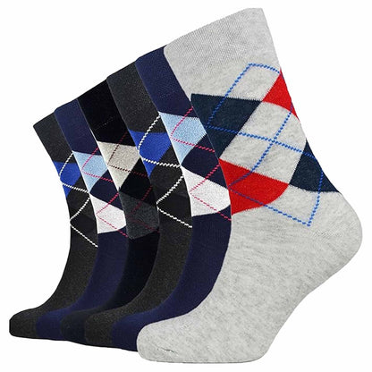 6 Pairs Mens Diabetic Socks Non Elastic Loose Grip Antibacterial Moisture-Wicking Cotton Blend Size 6-11 Ideal for Sensitive Legs Sock Stack UK 6-11 / ARGYLE Socks