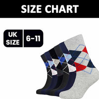 6 Pairs Mens Diabetic Socks Non Elastic Loose Grip Antibacterial Moisture-Wicking Cotton Blend Size 6-11 Ideal for Sensitive Legs Sock Stack UK 6-11 / ARGYLE Socks