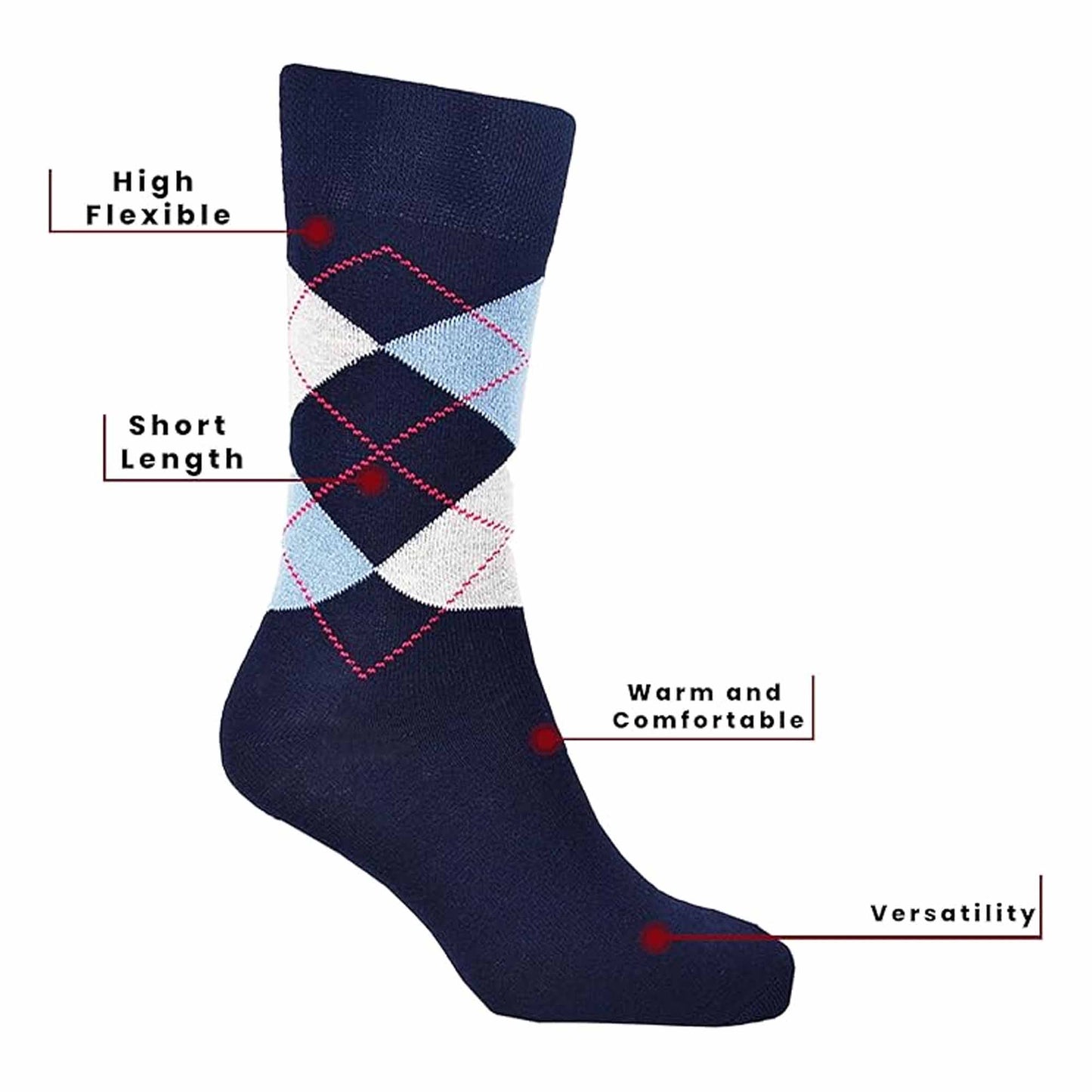 6 Pairs Mens Diabetic Socks Non Elastic Loose Grip Antibacterial Moisture-Wicking Cotton Blend Size 6-11 Ideal for Sensitive Legs Sock Stack UK 6-11 / ARGYLE Socks