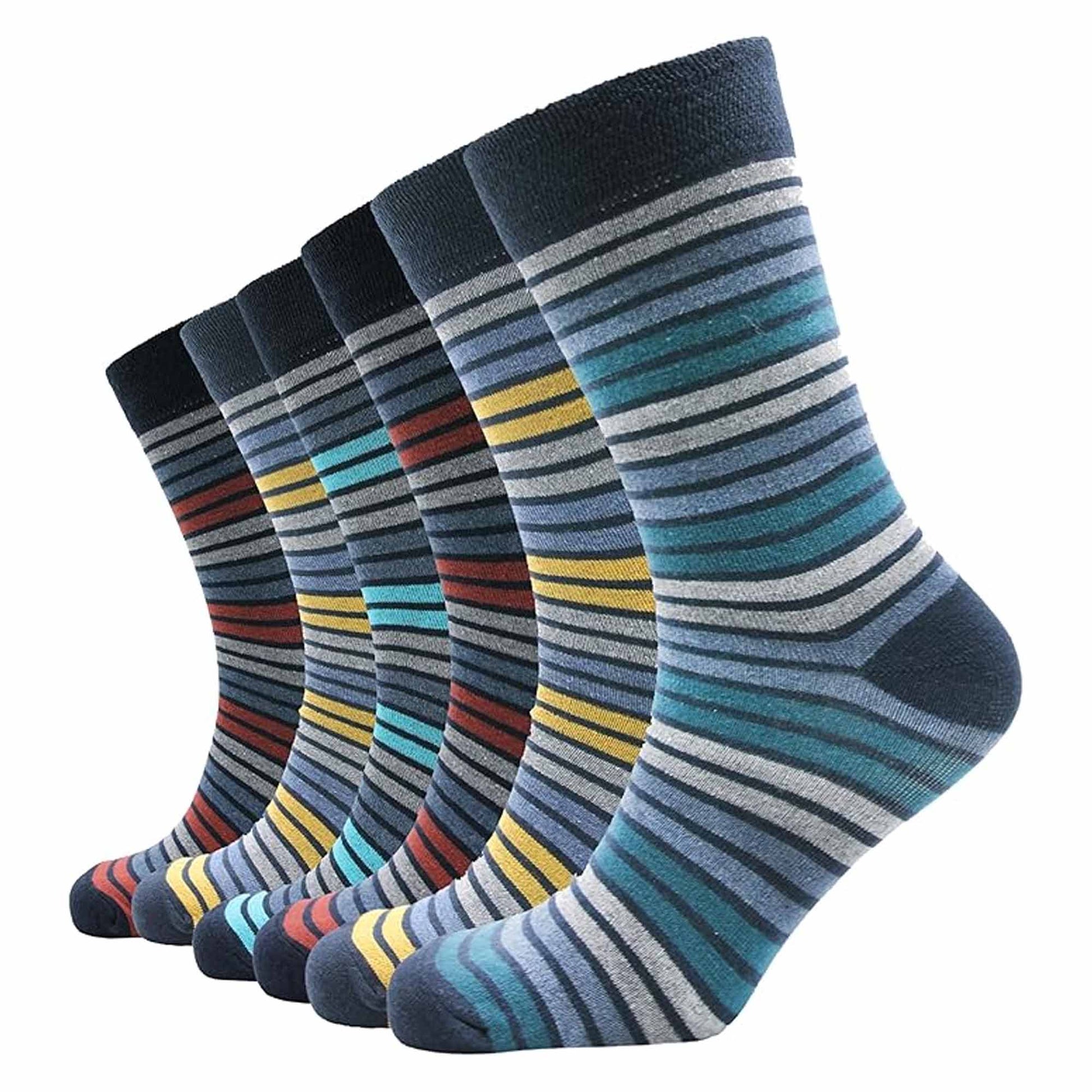 6 Pairs Mens Diabetic Socks Non Elastic Soft Top Moisture-Wicking Antibacterial Cotton Blend for Sensitive Legs Size 6-11 Sock Stack UK 6-11 / STRIPES Socks