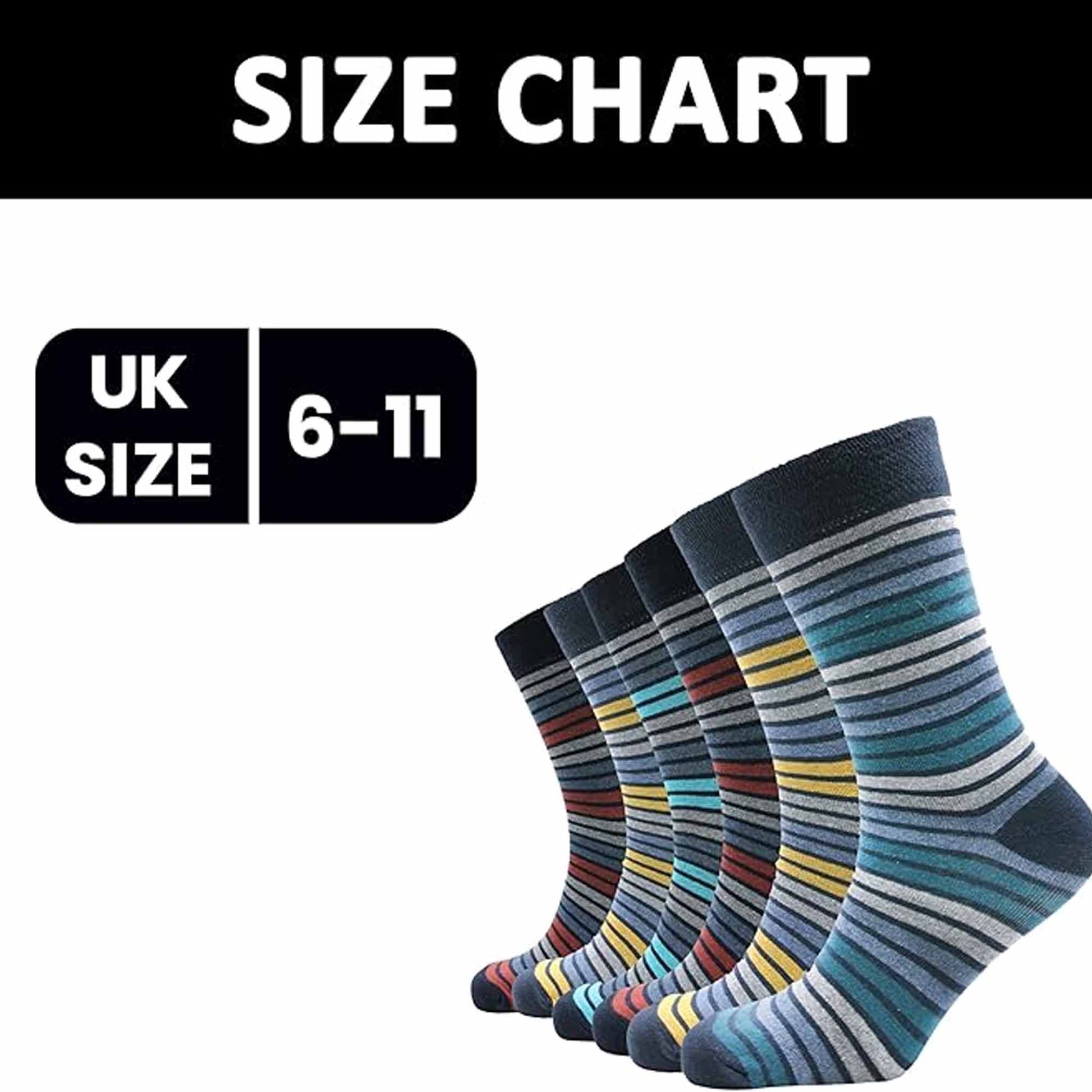 6 Pairs Mens Diabetic Socks Non Elastic Soft Top Moisture-Wicking Antibacterial Cotton Blend for Sensitive Legs Size 6-11 Sock Stack UK 6-11 / STRIPES Socks