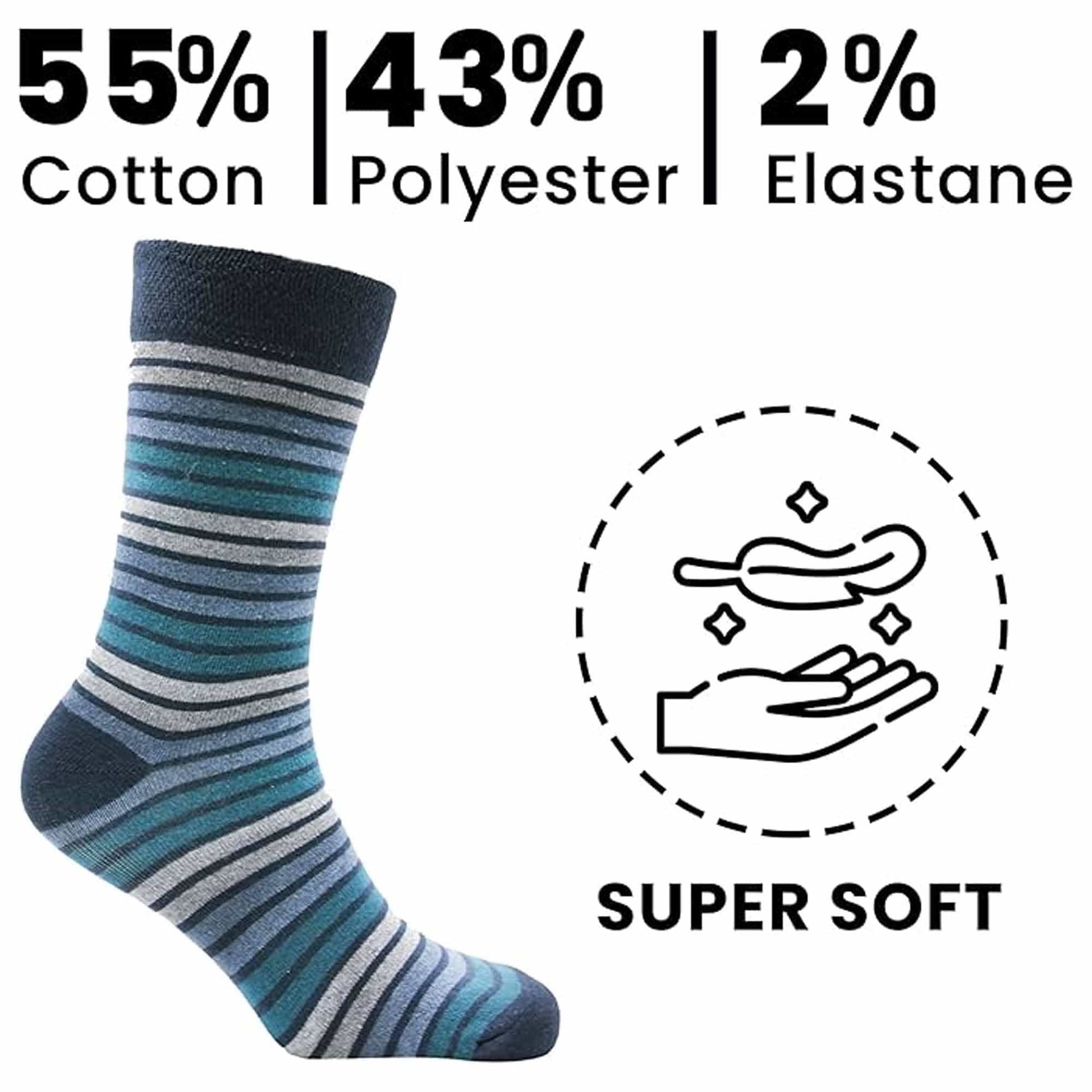 6 Pairs Mens Diabetic Socks Non Elastic Soft Top Moisture-Wicking Antibacterial Cotton Blend for Sensitive Legs Size 6-11 Sock Stack UK 6-11 / STRIPES Socks