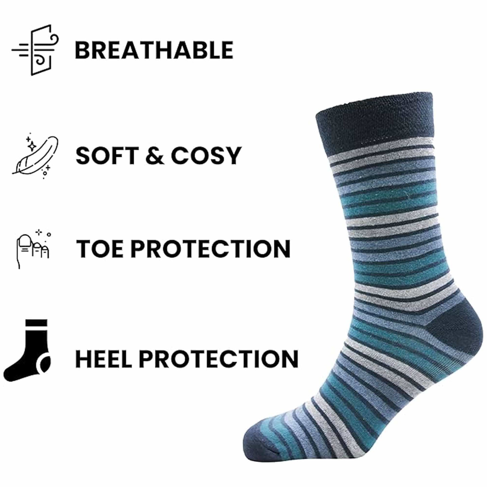6 Pairs Mens Diabetic Socks Non Elastic Soft Top Moisture-Wicking Antibacterial Cotton Blend for Sensitive Legs Size 6-11 Sock Stack UK 6-11 / STRIPES Socks