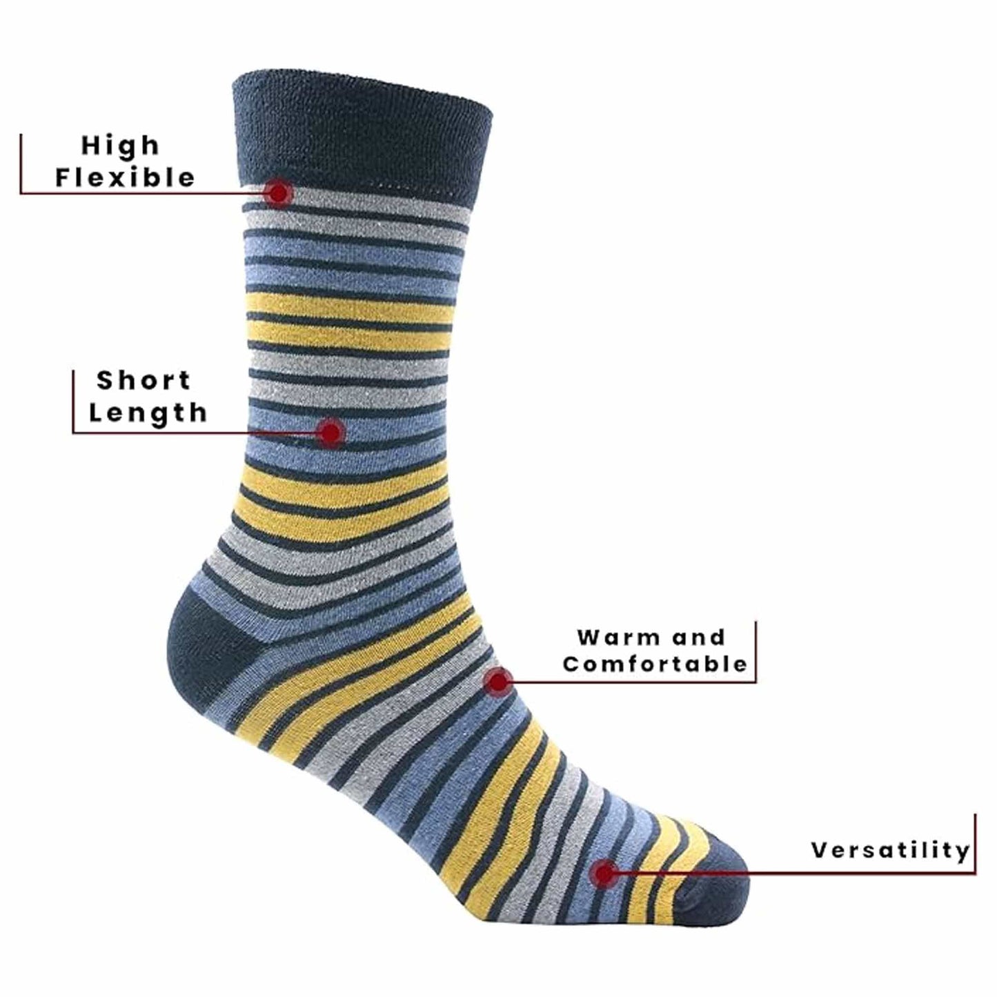 6 Pairs Mens Diabetic Socks Non Elastic Soft Top Moisture-Wicking Antibacterial Cotton Blend for Sensitive Legs Size 6-11 Sock Stack UK 6-11 / STRIPES Socks