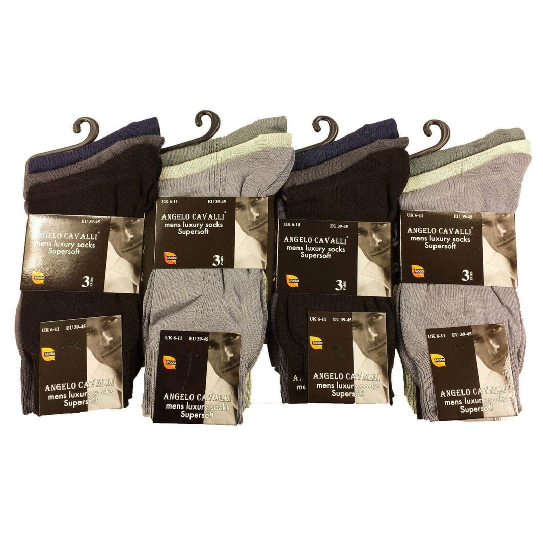 6 Pairs Mens Luxury Super Soft Cotton Modal Dress Socks Lightweight Comfortable Breathable Formal Business Socks in Assorted Colours UK Sizes 6-11 EU Sizes 39-45 by Sock Stack DARK ASSORTED / 6-11 Socks