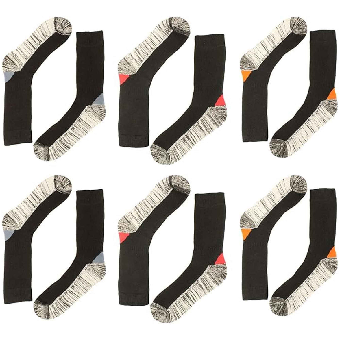 6 Pairs Mens Steel Toe Work Socks with Reinforced Heel Toe Cushioned Cotton Blend for Construction Warehouse Heavy Duty Support by Sock Stack ASSORTED / 6-11 Socks