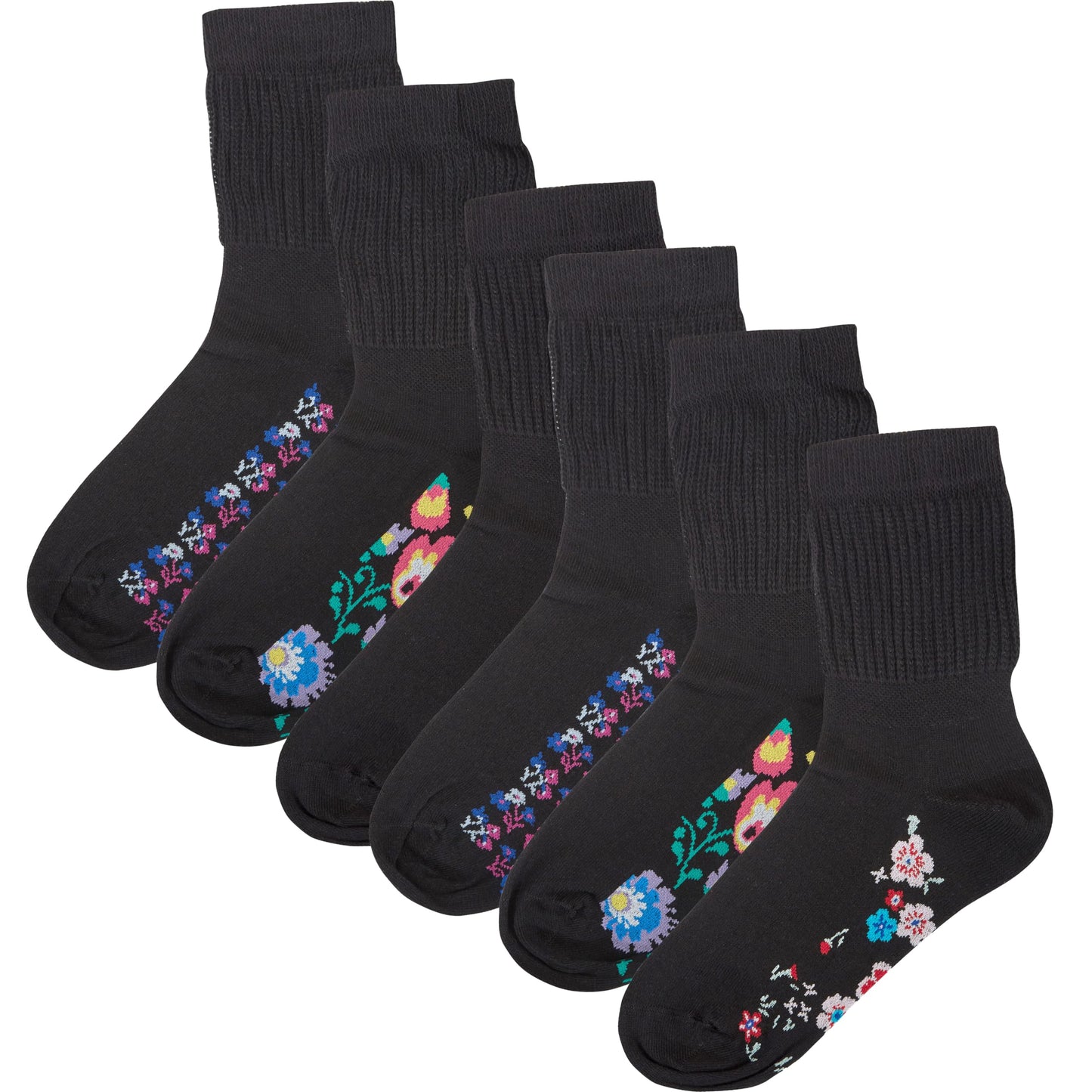 6 Pairs of Women's Extra Wide Diabetics Socks Super Soft Breathable Eco-Friendly Ladies Sock Ideal for Everyday wear UK Size 4-8 by Sock Stack Black Flowers Socks