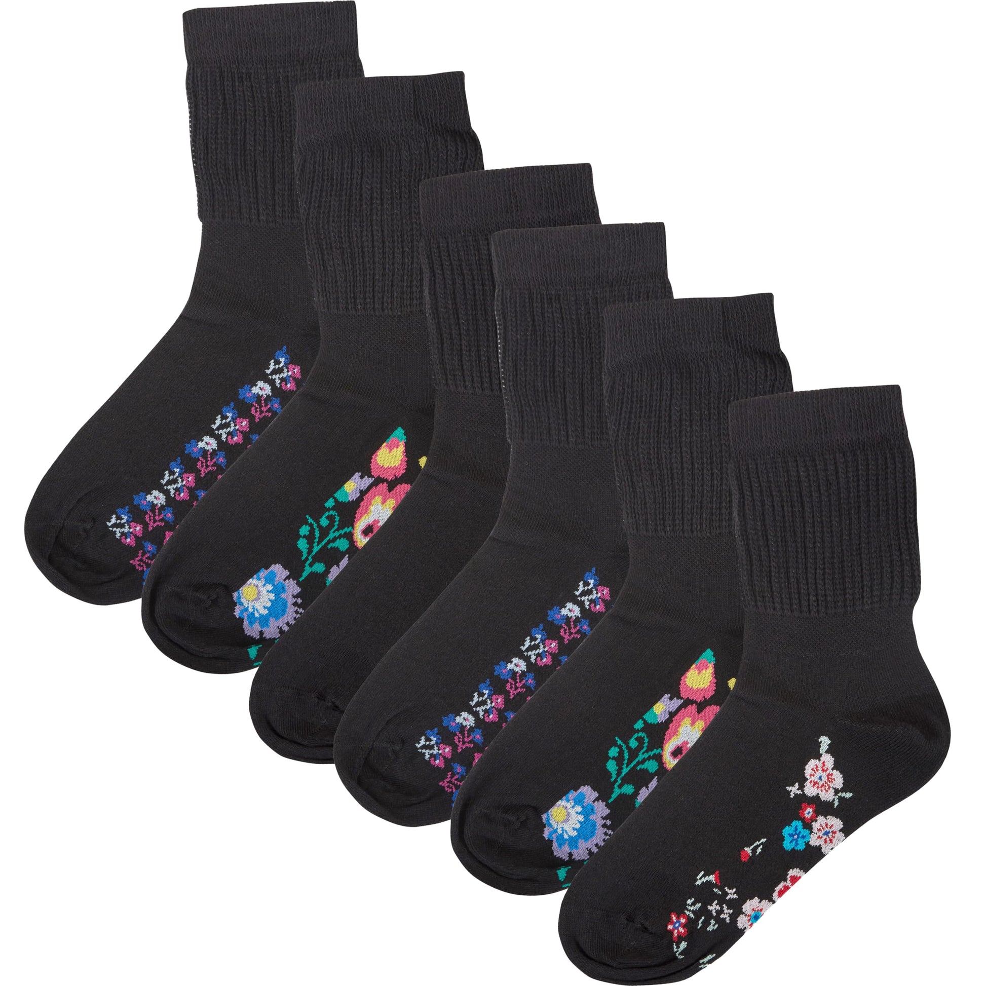 6 Pairs of Women's Extra Wide Diabetics Socks Super Soft Breathable Eco-Friendly Ladies Sock Ideal for Everyday wear UK Size 4-8 by Sock Stack Black Flowers Socks