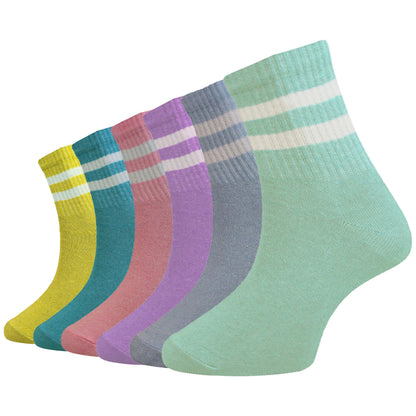 6 Pairs of Women's Short Sports Socks Fashion Crew Length Ladies Sock Ideal for Everyday Wear by Sock Stack Pastel Stipes / UK 4-6 Socks