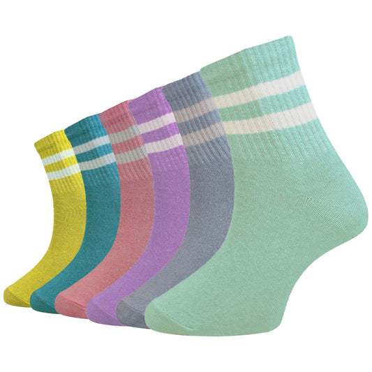 6 Pairs of Women's Short Sports Socks Fashion Crew Length Ladies Sock Ideal for Everyday Wear by Sock Stack Pastel Stipes / UK 4-6 Socks