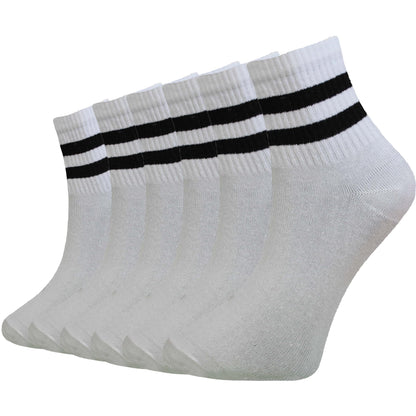 6 Pairs of Women's Short Sports Socks Fashion Crew Length Ladies Sock Ideal for Everyday Wear by Sock Stack White Stripes / UK 4-6 Socks