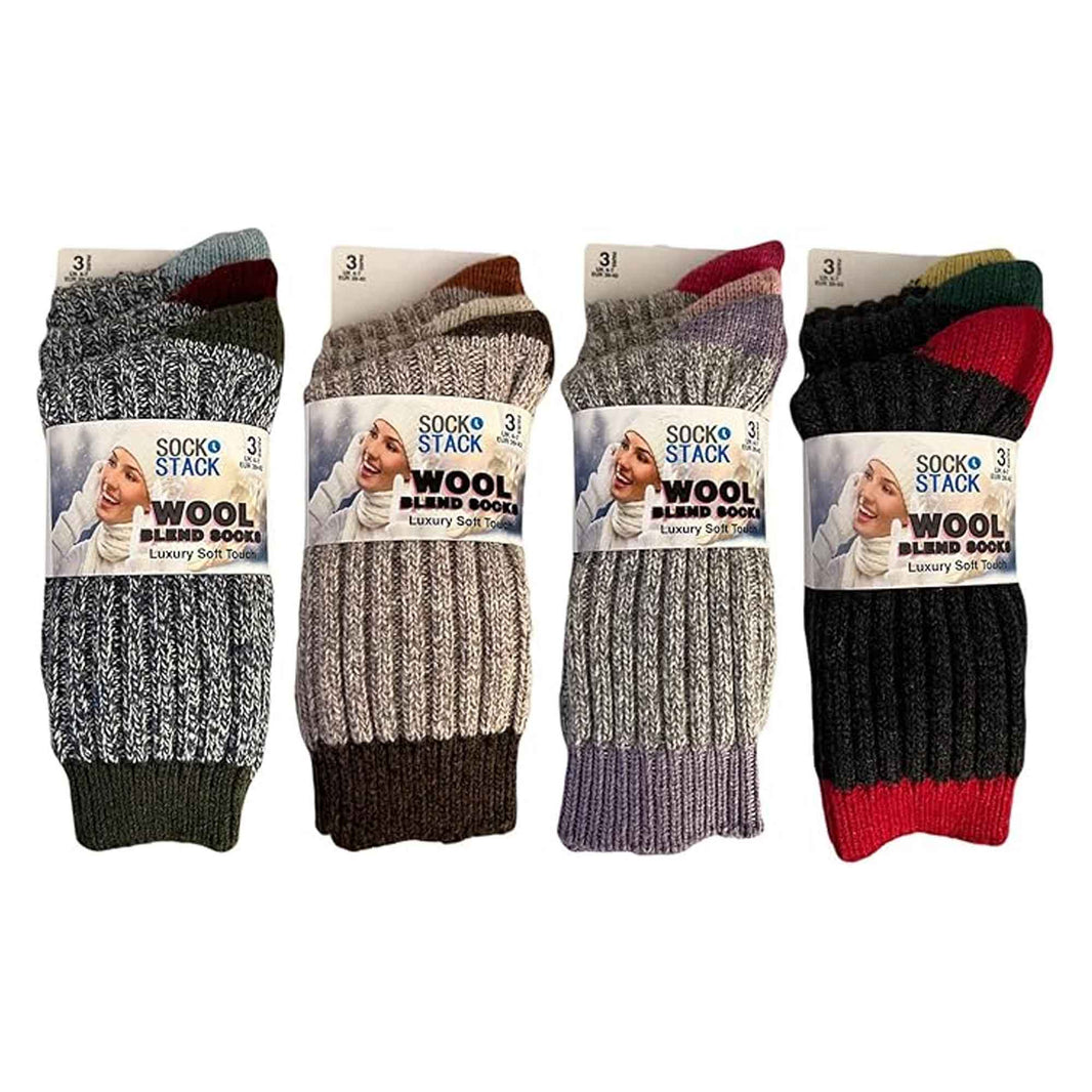 6 Pairs Women's Thick Wool Hiking Socks Cushioned Reinforced Heel Toe Breathable Outdoor Durable Work Boot Socks UK 4-7 by Sock Stack 4-7 / ASSORTED Socks