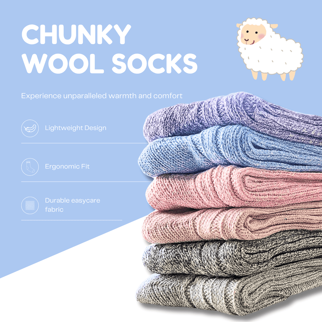 6 Pairs Women's Ultra Chunky Long Wool Thermal Socks for Outdoor Activities Warm Thick Insulated Winter Work Boots Sock Size UK 4-7 EU 37-40 Assorted Colours by Sock Stack Socks
