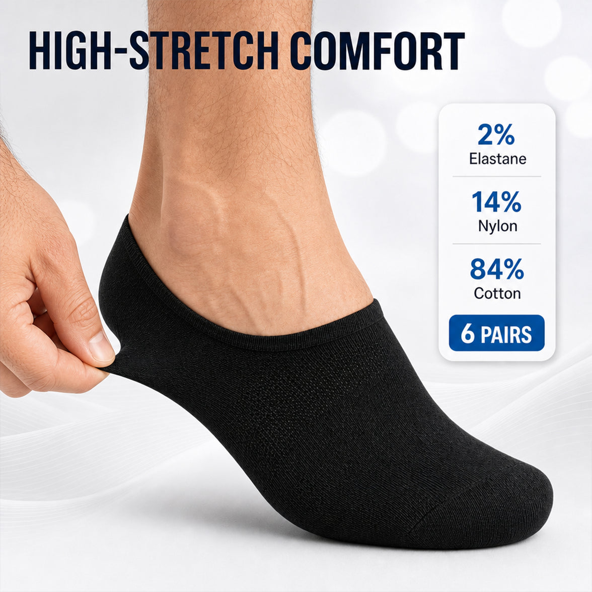 Sock Stack Men's No Show Trainer Socks 6 Pairs Low Cut Non-Slip Heel Grip UK 6-11
