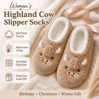 Sock Stack Women's Highland Cow Slipper Socks Fluffy Warm Fleece Non Slip Cosy Indoor Socks UK 3-8