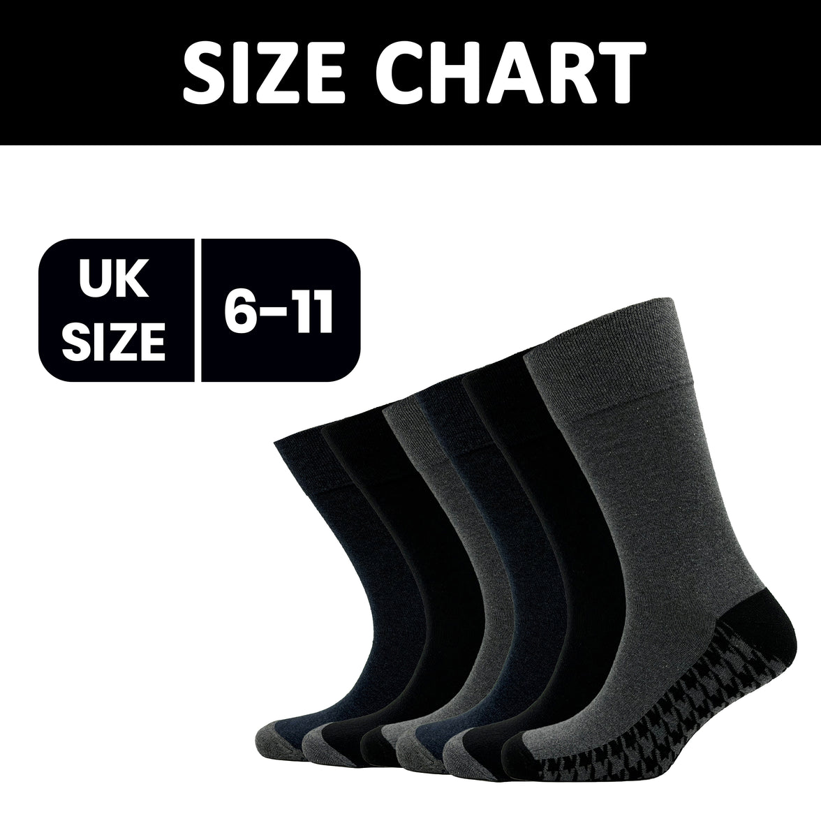 Sock Stack メンズ用糖尿病対応 ノンエラスティック ゆったりグリップソックス 千鳥格子 6足組 サイズ6～11 コットン製 快適な履き口 通気性 毎日使いに最適