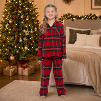 Girls Daisy Dreamer Wincey Check Pyjama Set by Sock Stack, red and cream cotton-rich long sleeve PJs with button-up top for ages 3-14.
