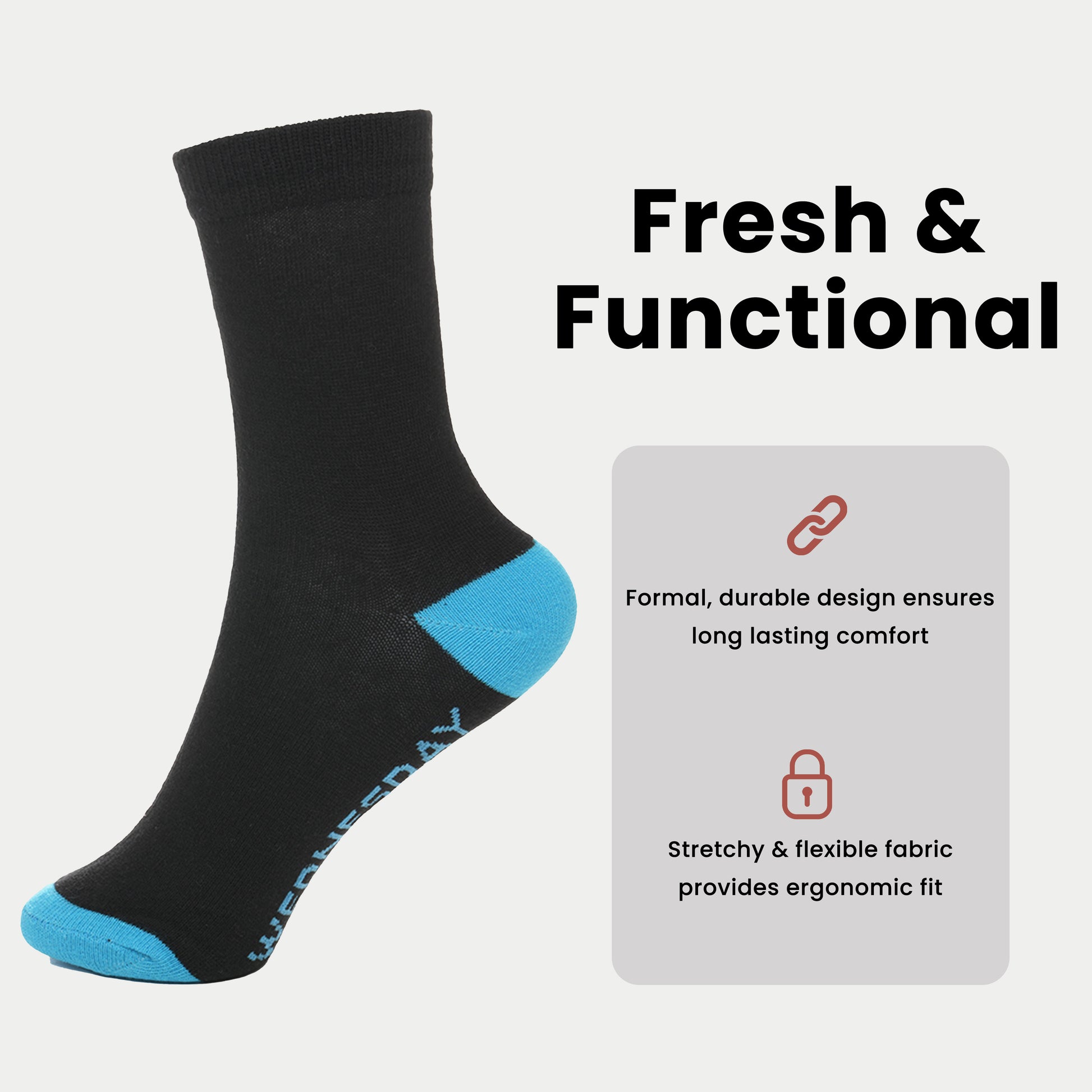 7 Pack Days Of The Week Cotton Rich Boys Girls Kids Men's Women's Socks Black with Multi Colour Heel and Toe Design By Sock Stack. Buy now for £9.00.