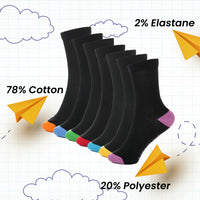 7 Pack Days Of The Week Cotton Rich Boys Girls Kids Men's Women's Socks Black with Multi Colour Heel and Toe Design By Sock Stack Socks