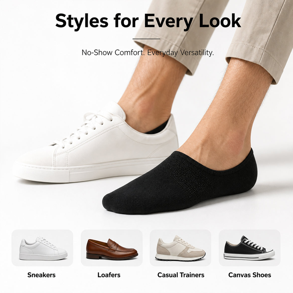 Sock Stack Men's No Show Trainer Socks 6 Pairs Low Cut Non-Slip Heel Grip UK 6-11