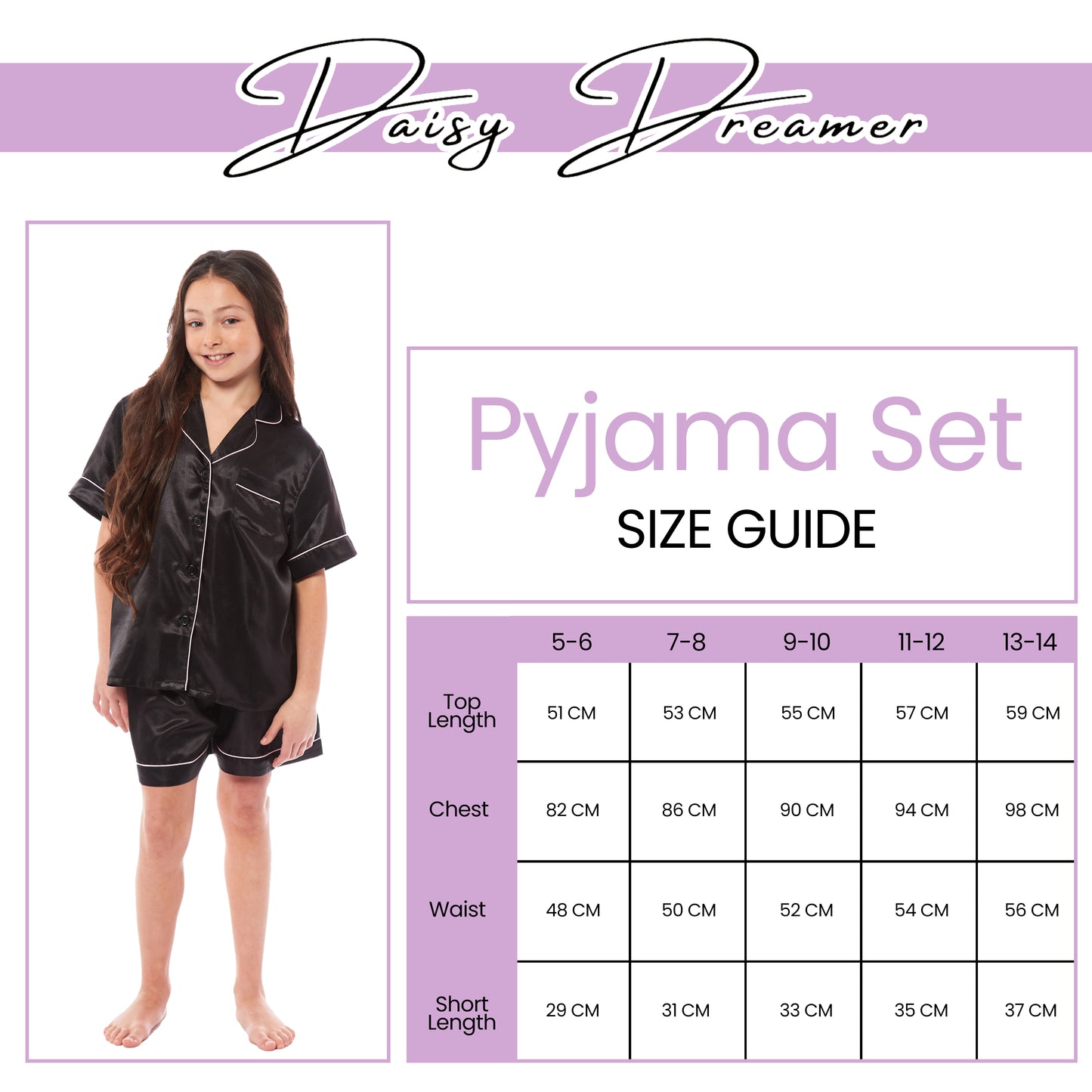 Kids Satin Silk Pyjama Set for Girls with Button-Down Shirt and Loose-Fitting Pants Comfortable Loungewear in Black Pink Grey Ages 5-14 by Daisy Dreamer. Buy now for £12.00.