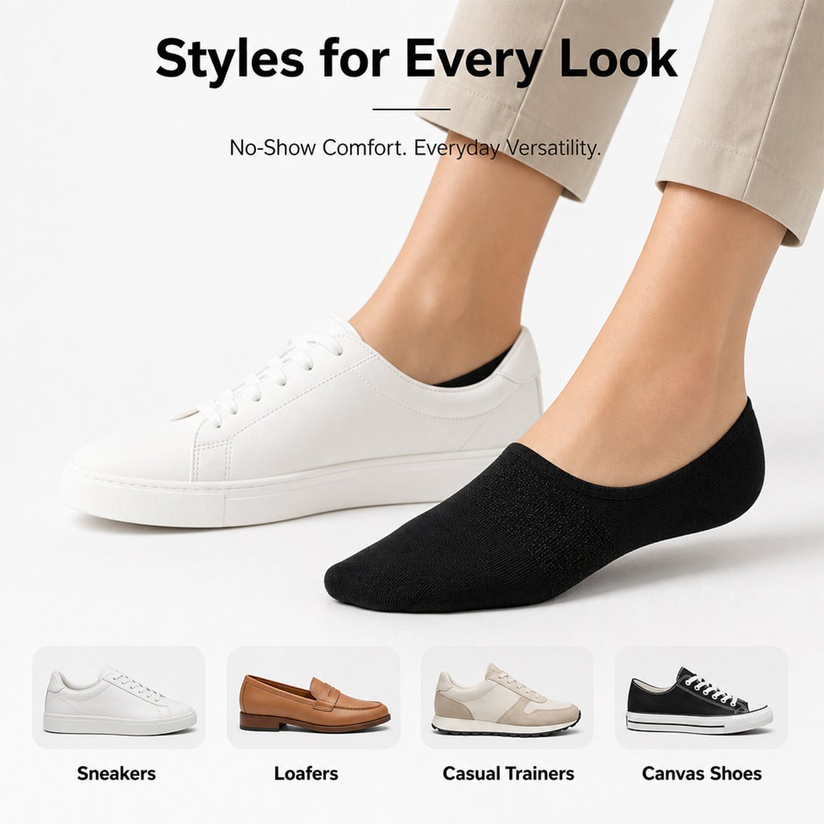 Sock Stack Women's No Show Trainer Socks 6 Pairs Low Cut Non-Slip Heel Grip UK 4-8