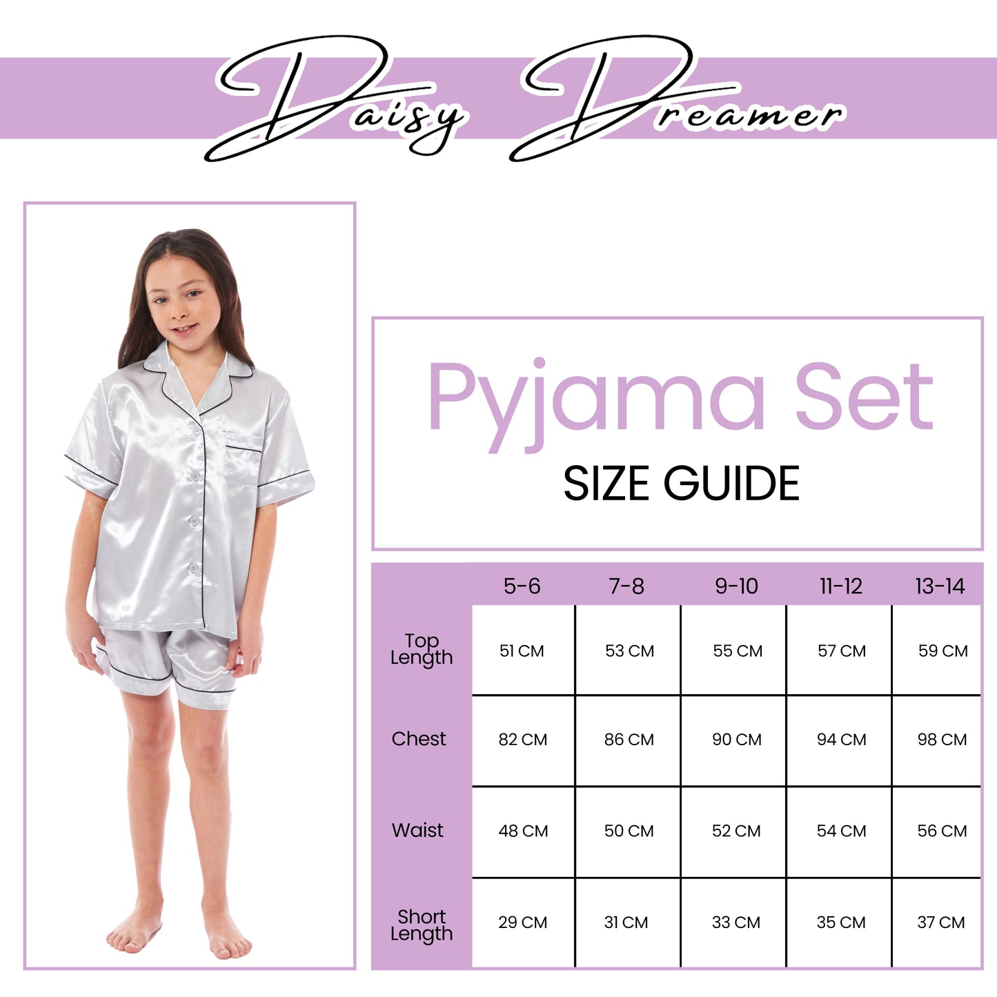 Kids Satin Silk Pyjama Set for Girls with Button-Down Shirt and Loose-Fitting Pants Comfortable Loungewear in Black Pink Grey Ages 5-14 by Daisy Dreamer. Buy now for £12.00.
