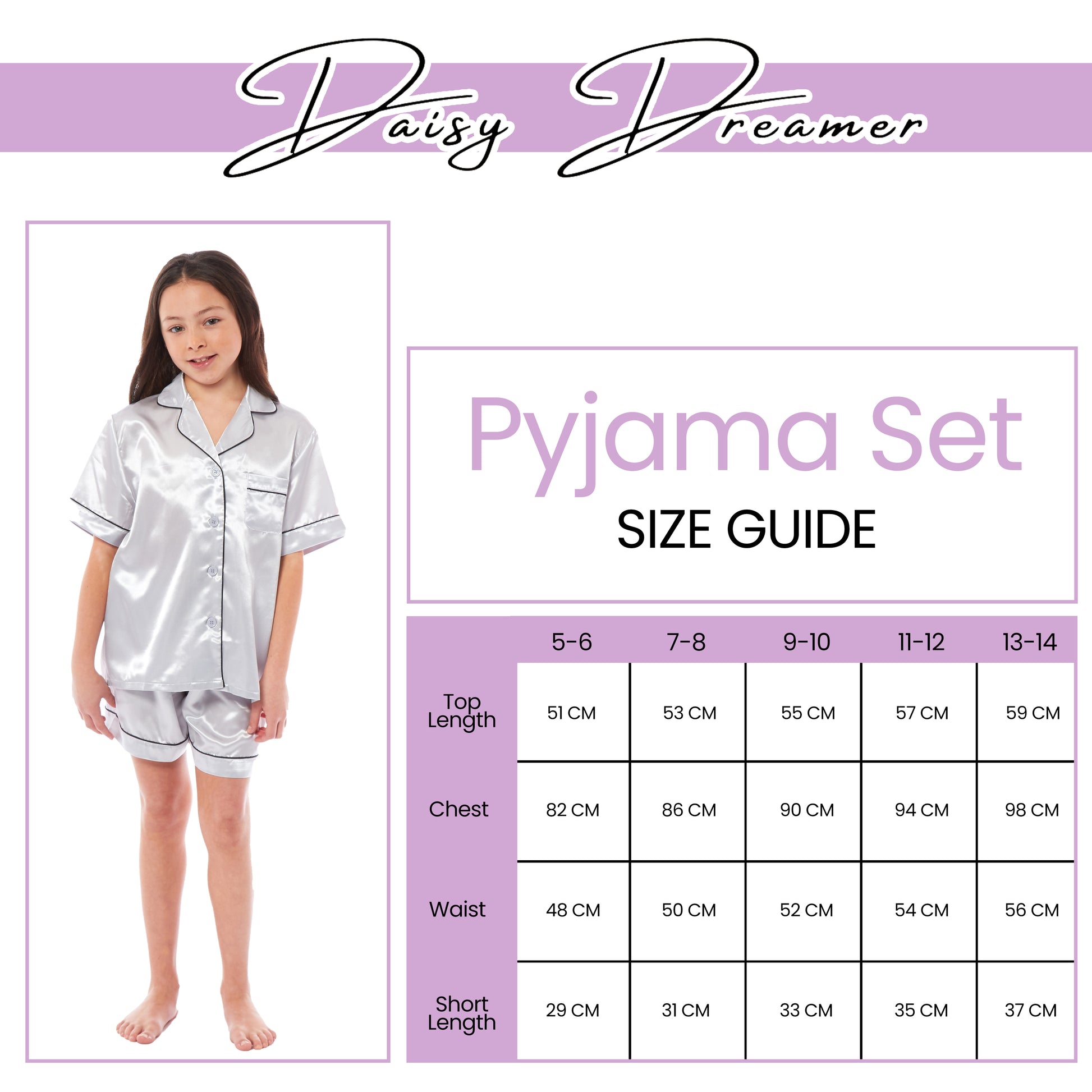 Kids Satin Silk Pyjama Set for Girls with Button-Down Shirt and Loose-Fitting Pants Comfortable Loungewear in Black Pink Grey Ages 5-14 by Daisy Dreamer. Buy now for £12.00.