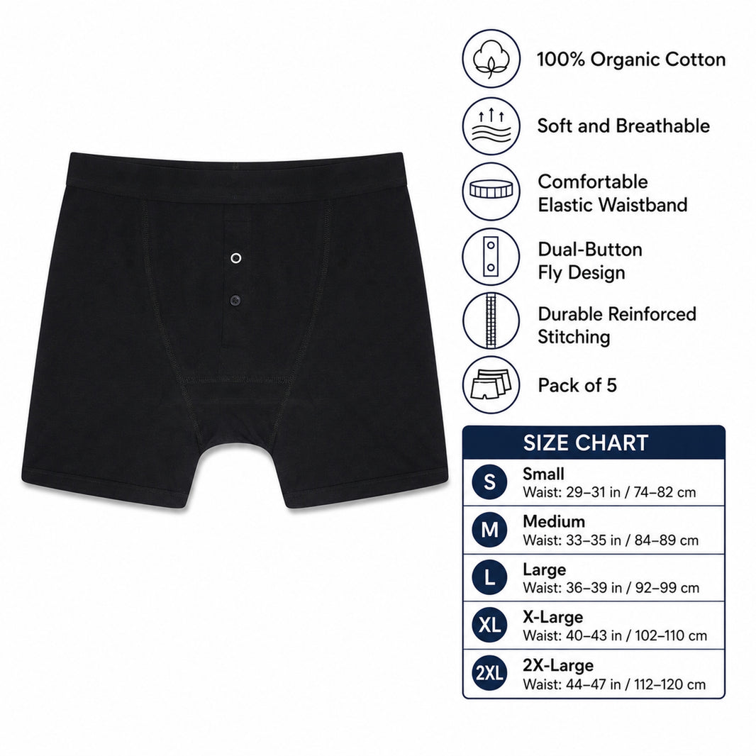 Sock Stack Herren Baumwolle Boxershorts mit Knopfleiste, 5er Pack, atmungsaktiv, dehnbar, für Fitness und Sport