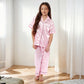 Girls Long Sleeve Satin Silk Pyjama Set Comfortable Button-Down Sleepwear in Black Pink Grey Sizes 5-14 YRS by Daisy Dreamer. Buy now for £14.00.