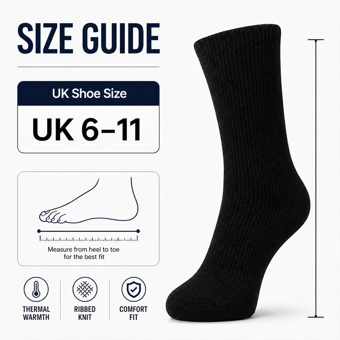 Heatwave Men's Thermal Crew Socks 6 Pairs Non-Elastic Loose Top Warm UK 6-11