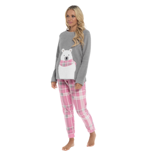 Women's Ultra-Soft Polar Bear Snuggle Fleece Pyjama Set Cozy Long Sleeve Top and Stylish Elasticated Bottoms, Durable Polyester Nightwear for Cold Nights, Warm Winter Lounge Sleepwear, Comfortable Home Relaxation, Perfect Gift by Daisy Dreamer