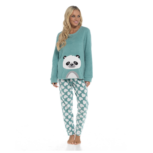 Ultra-Soft Women's Panda Snuggle Fleece Ladies Pyjama Set by Daisy Dreamer with Long Sleeve Top and Elasticated Patterned Bottoms Ideal for Lounging and Sleepwear Cozy Durable 100% Polyester Loungewear Perfect for Relaxation