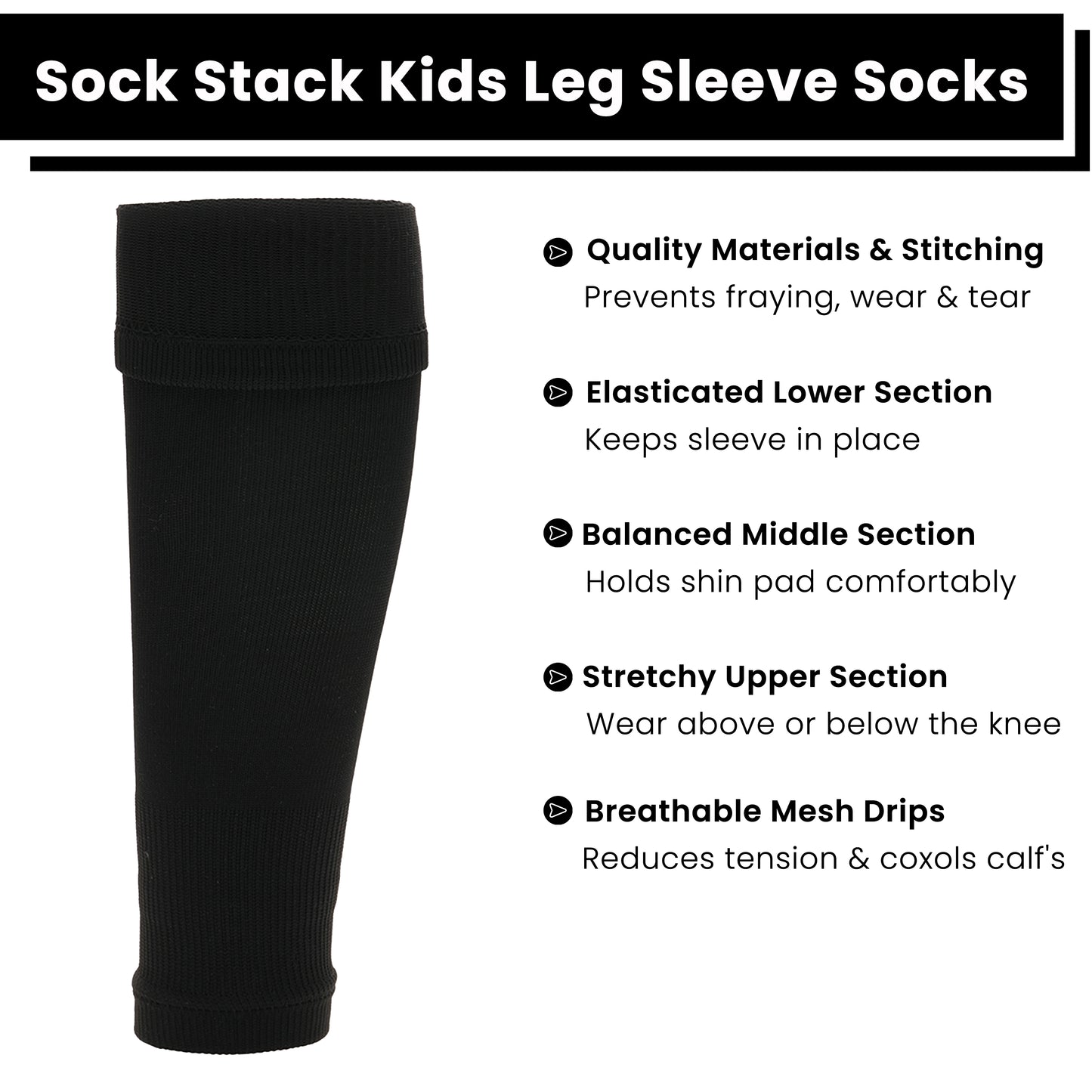 Adults Black Football Leg Sleeve Socks Compression Support Fits Over Shin Pads Breathable & Secure for Training Running by Sock Stack. Buy now for £9.00.