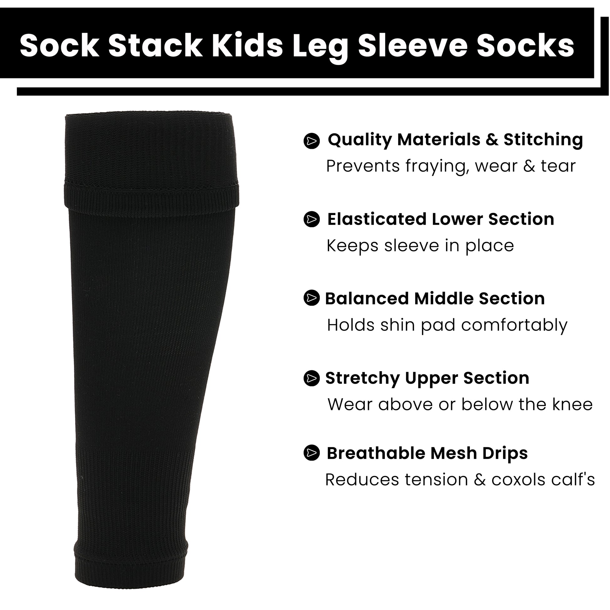 Adults Black Football Leg Sleeve Socks Compression Support Fits Over Shin Pads Breathable & Secure for Training Running by Sock Stack. Buy now for £9.00.