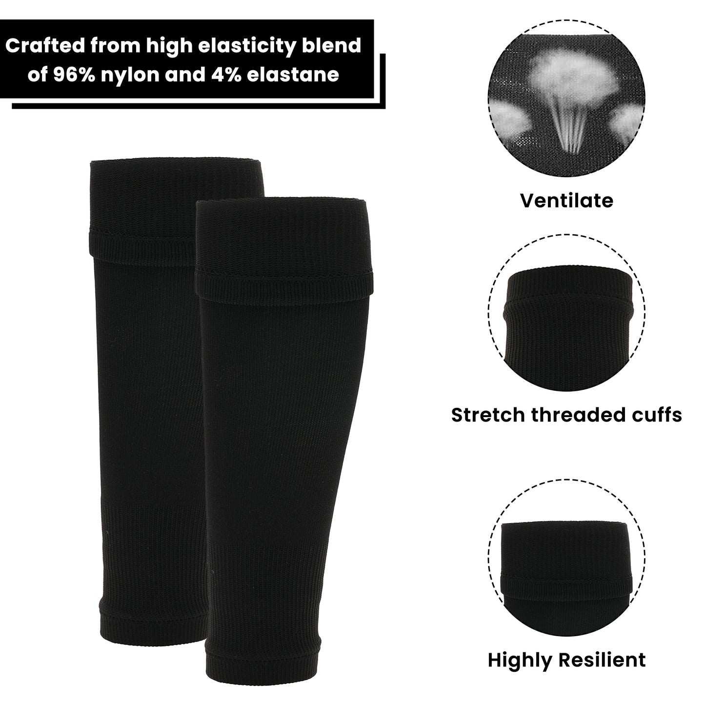 Adults Black Football Leg Sleeve Socks Compression Support Fits Over Shin Pads Breathable & Secure for Training Running by Sock Stack. Buy now for £9.00.
