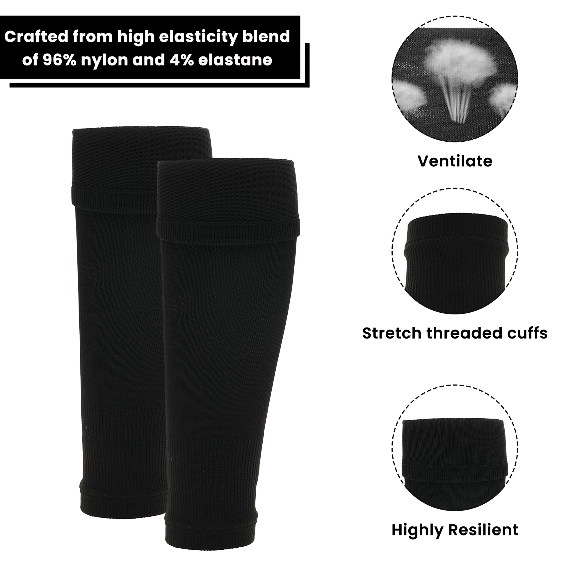 Adults Black Football Leg Sleeve Socks Compression Support Fits Over Shin Pads Breathable & Secure for Training Running by Sock Stack. Buy now for £9.00.