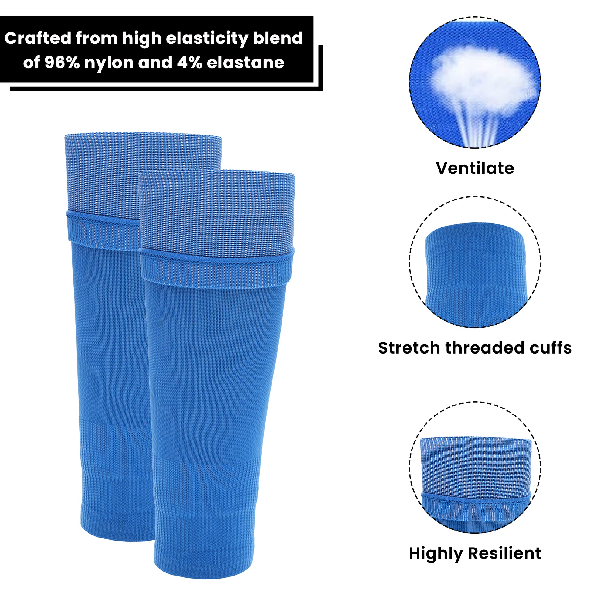 Adults Blue Football Leg Sleeve Socks Compression Support Fits Over Shin Pads Breathable & Secure for Training Running by Sock Stack. Buy now for £9.00.