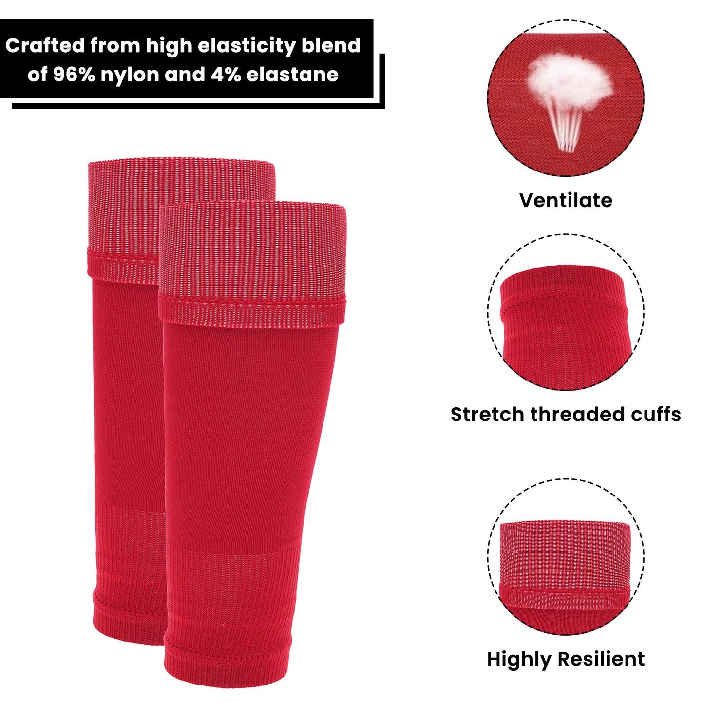 Adults Red Football Leg Sleeve Socks Compression Support Fits Over Shin Pads Breathable & Secure for Training Running by Sock Stack. Buy now for £9.00.