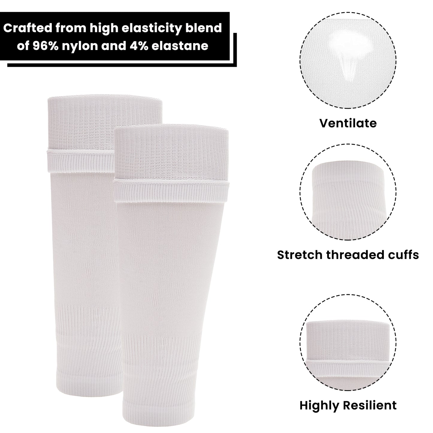 Adults White Football Leg Sleeve Socks Compression Support Fits Over Shin Pads Breathable & Secure for Training Running by Sock Stack. Buy now for £9.00.