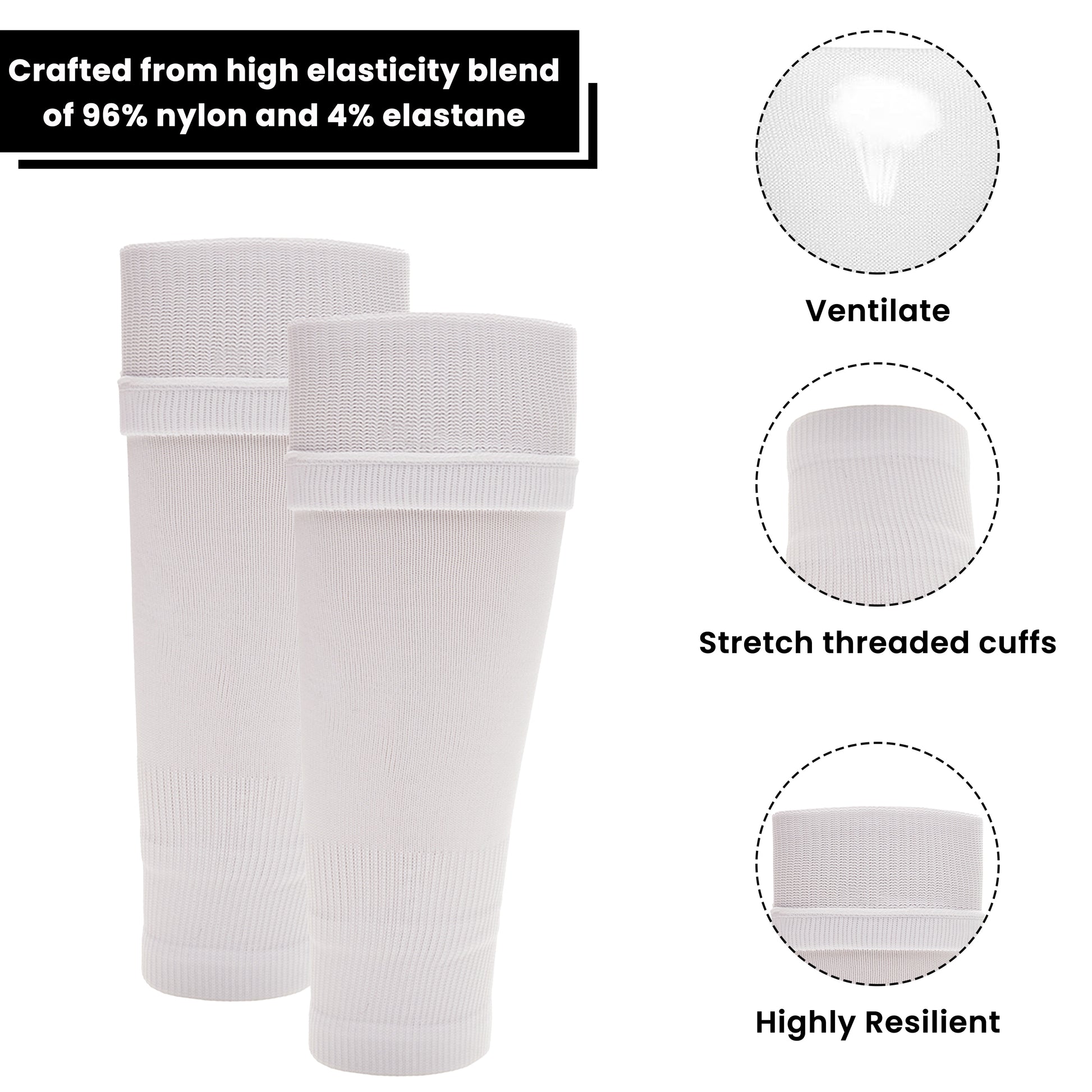 Adults White Football Leg Sleeve Socks Compression Support Fits Over Shin Pads Breathable & Secure for Training Running by Sock Stack. Buy now for £9.00.