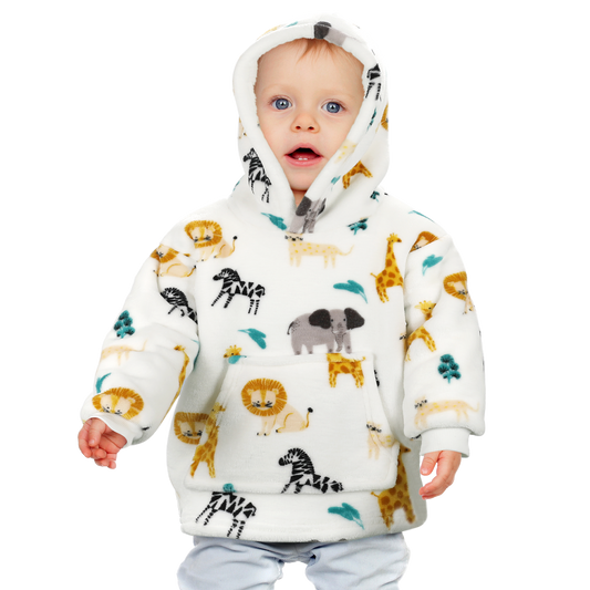 Safari & Sloth Unisex Hoodie Blanket for Younger Kids Infants Hooded Sweatshirt by Daisy Dreamer Cozy Warm Plush Wearable Blanket with Spacious Pocket and Soft Polyester Blend for Boys and Girls Age 0-2 Perfect for Lounging Playing and Outdoor Warmth