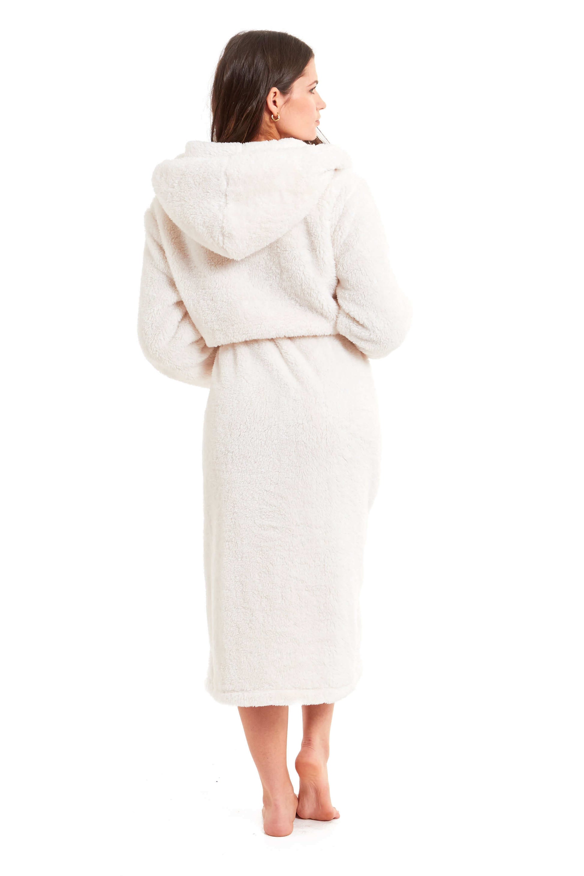 Extra-Long Super Soft Women's Cream Snuggle Fleece Bathrobe with Velvet-Like Texture Luxurious Cozy Dressing Gown for Warmth by Daisy Dreamer. Buy now for £25.00.