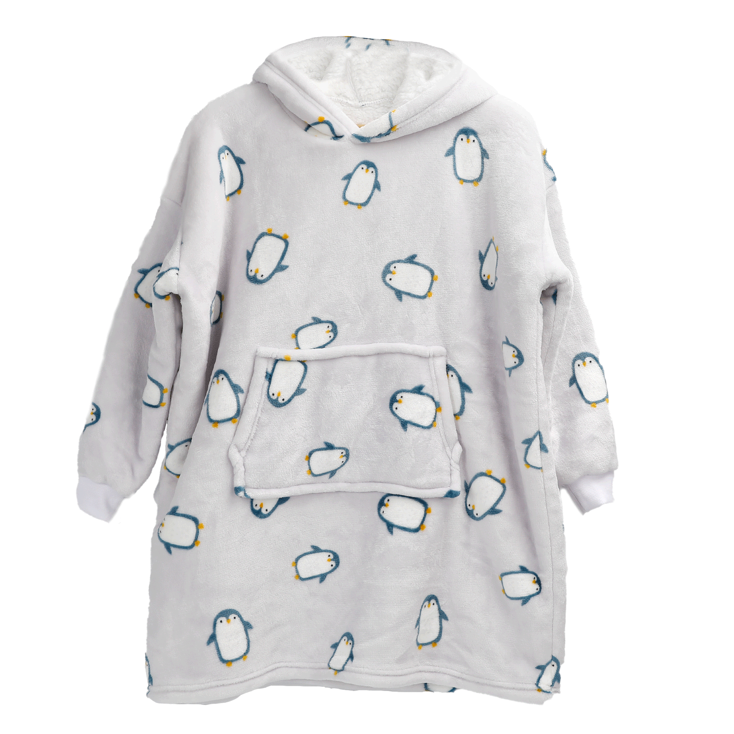 Kids Cozy Oversized Hooded Penguin Blanket Plush Flannel Fleece Hoodie with Sherpa Lining Ages 8-15 Warm Comfortable Durable Loungewear Gift by Daisy Dreamer. Buy now for £15.00.