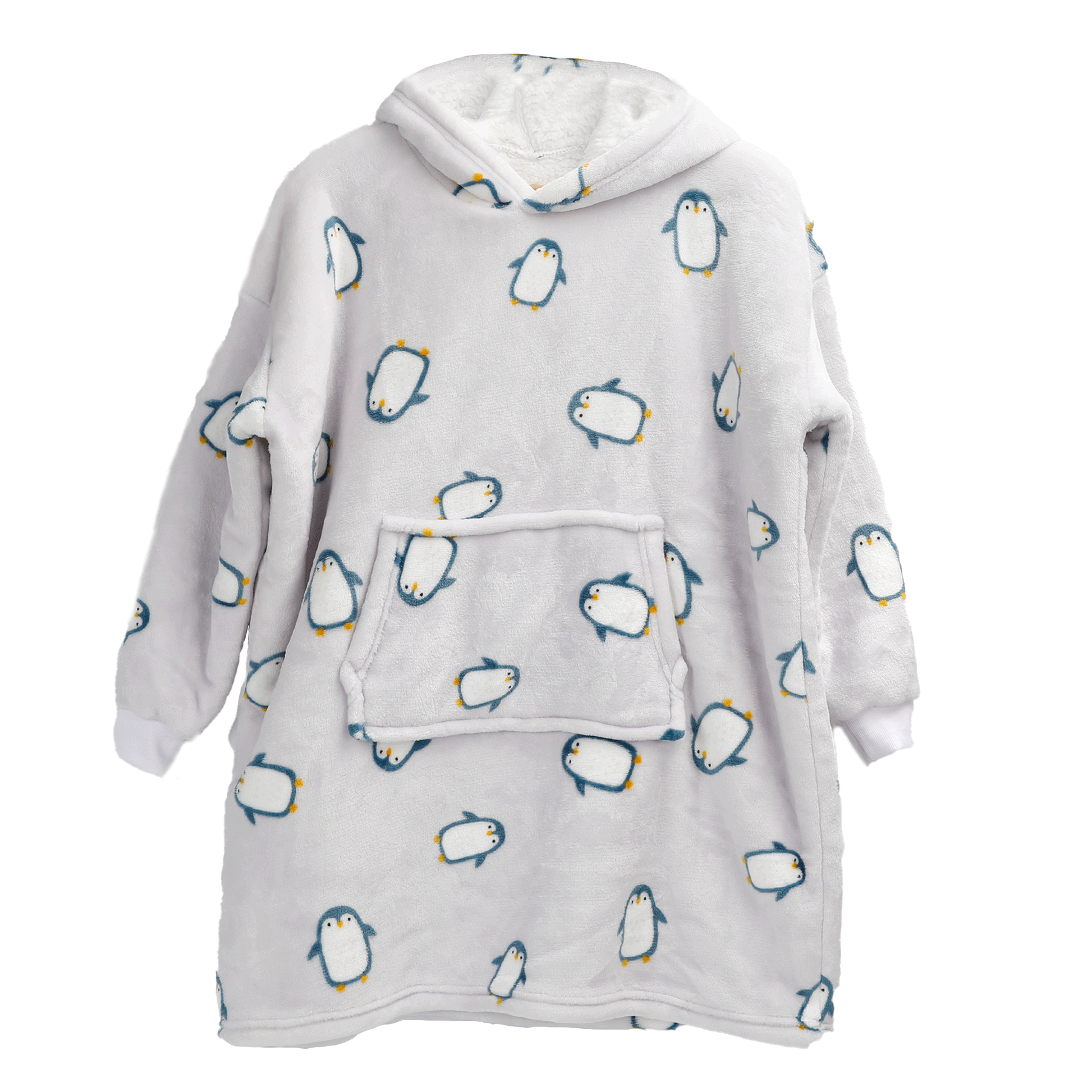Kids Cozy Oversized Hooded Penguin Blanket Plush Flannel Fleece Hoodie with Sherpa Lining Ages 8-15 Warm Comfortable Durable Loungewear Gift by Daisy Dreamer. Buy now for £15.00.