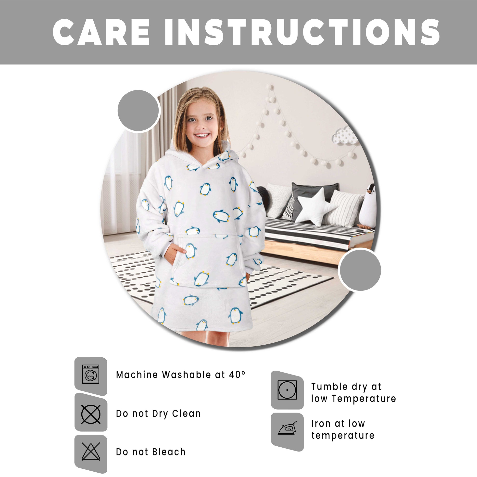 Kids Cozy Oversized Hooded Penguin Blanket Plush Flannel Fleece Hoodie with Sherpa Lining Ages 8-15 Warm Comfortable Durable Loungewear Gift by Daisy Dreamer. Buy now for £15.00.