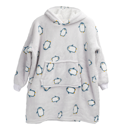 Kids Cozy Oversized Hooded Penguin Blanket Plush Flannel Fleece Hoodie with Sherpa Lining Ages 8-15 Warm Comfortable Durable Loungewear Gift by Daisy Dreamer. Buy now for £15.00.